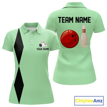 Load image into Gallery viewer, Personalized Retro Women Bowling Polo, 1/4 Zip Shirts custom vintage bowling team jersey | Mint Green NQS11018