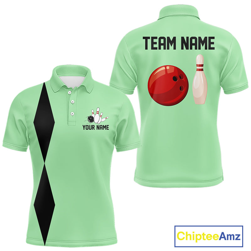 Personalized Retro Bowling Polo, 1/4 Zip Shirt For Men custom vintage bowling team jersey| Mint Green NQS11018