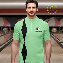 Load image into Gallery viewer, Personalized Retro Bowling Polo, 1/4 Zip Shirt For Men custom vintage bowling team jersey| Mint Green NQS11018