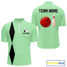 Load image into Gallery viewer, Personalized Retro Bowling Polo, 1/4 Zip Shirt For Men custom vintage bowling team jersey| Mint Green NQS11018