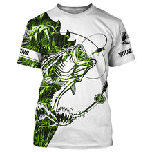Load image into Gallery viewer, Green camo Largemouth Bass fishing Long Sleeve Custom fishing shirts for men, women, Kid NQSD89