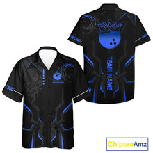 Load image into Gallery viewer, Black and Blue Bowling Hawaiian Shirts Custom Bowling Crown Team Jerseys Outfits NQS11221