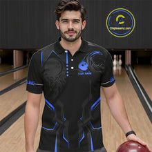 Load image into Gallery viewer, Black and Blue Bowling Polo, Quarter Zip Shirts For Men Custom Bowling Crown Team Jerseys Outfits NQS11221