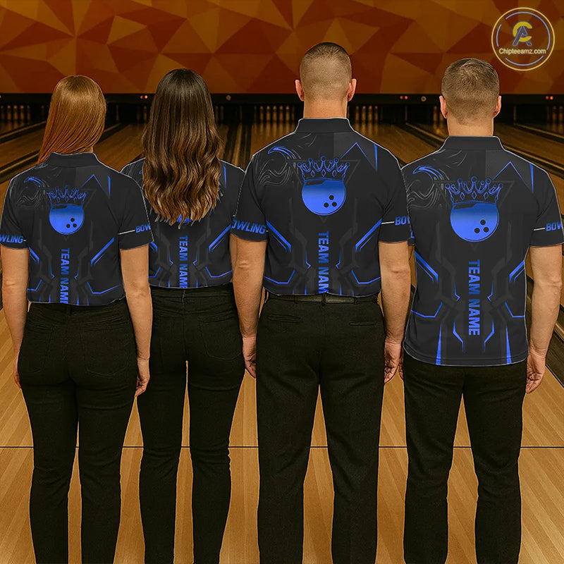 Black and Blue Bowling Polo, Quarter Zip Shirts For Men Custom Bowling Crown Team Jerseys Outfits NQS11221
