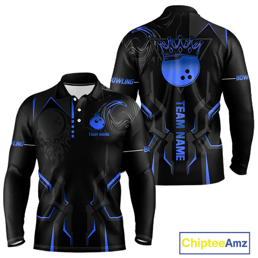 Black and Blue Bowling Polo, Quarter Zip Shirts For Men Custom Bowling Crown Team Jerseys Outfits NQS11221