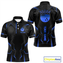 Load image into Gallery viewer, Black and Blue Bowling Polo, Quarter Zip Shirts For Men Custom Bowling Crown Team Jerseys Outfits NQS11221