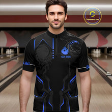 Load image into Gallery viewer, Black and Blue Bowling Polo, Quarter Zip Shirts For Men Custom Bowling Crown Team Jerseys Outfits NQS11221