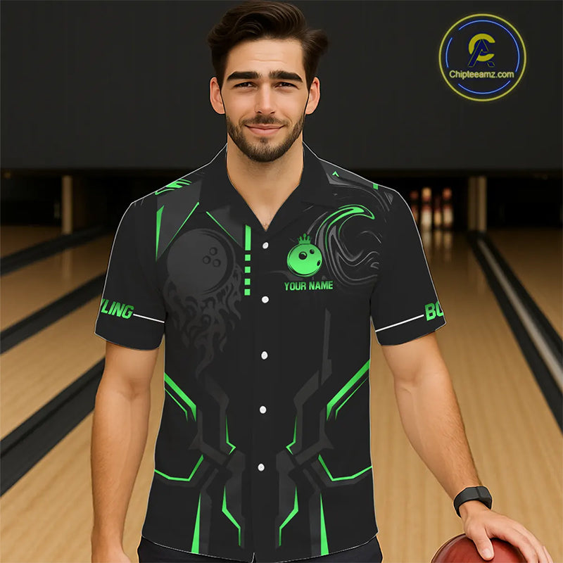 Black and Green Bowling Hawaiian Shirts Custom Bowling Crown Team Jerseys Outfits NQS11222