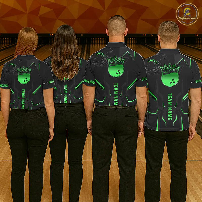 Black and Green Bowling Polo, Quarter Zip Shirts For Men Custom Bowling Crown Team Jerseys Outfits NQS11222