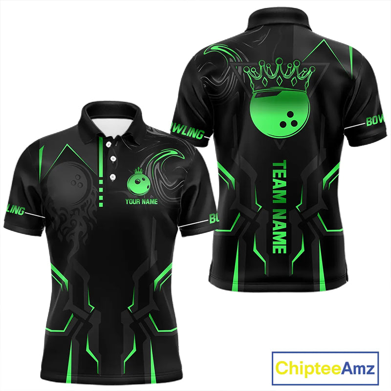 Black and Green Bowling Polo, Quarter Zip Shirts For Men Custom Bowling Crown Team Jerseys Outfits NQS11222