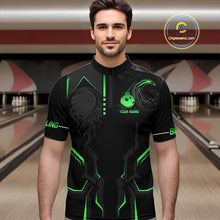 Load image into Gallery viewer, Black and Green Bowling Polo, Quarter Zip Shirts For Men Custom Bowling Crown Team Jerseys Outfits NQS11222