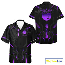 Load image into Gallery viewer, Black and Purple Bowling Hawaiian Shirts Custom Bowling Crown Team Jerseys Outfits NQS11223