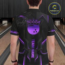 Load image into Gallery viewer, Black and Purple Bowling Polo, Quarter Zip Shirts For Men Custom Bowling Crown Team Jerseys Outfits NQS11223