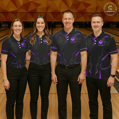 Black and Purple Bowling Polo, Quarter Zip Shirts For Men Custom Bowling Crown Team Jerseys Outfits NQS11223