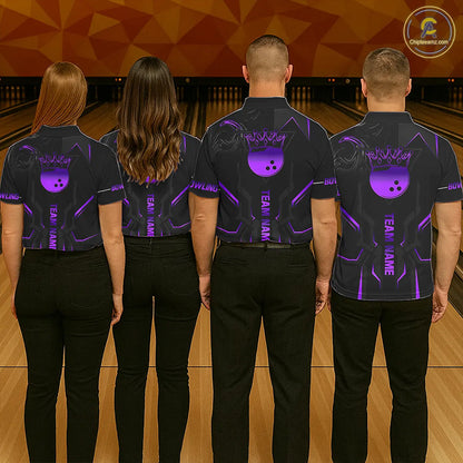 Black and Purple Bowling Polo, Quarter Zip Shirts For Women Custom Bowling Crown Team Jerseys Outfits NQS11223