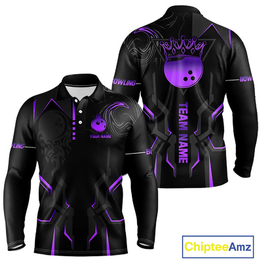 Black and Purple Bowling Polo, Quarter Zip Shirts For Men Custom Bowling Crown Team Jerseys Outfits NQS11223