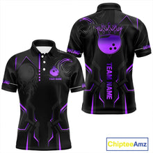 Load image into Gallery viewer, Black and Purple Bowling Polo, Quarter Zip Shirts For Men Custom Bowling Crown Team Jerseys Outfits NQS11223