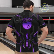 Load image into Gallery viewer, Black and Purple Bowling Polo, Quarter Zip Shirts For Men Custom Bowling Crown Team Jerseys Outfits NQS11223