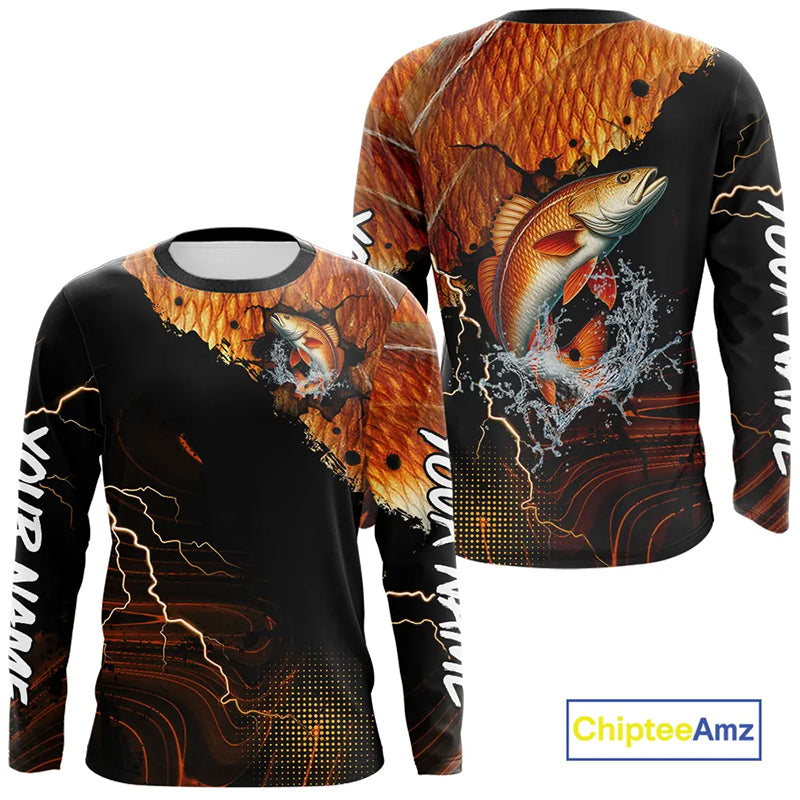 Personalized Redfish Fishing jerseys, Redfish scales lightning thunder tournament fishing shirts NQS11225