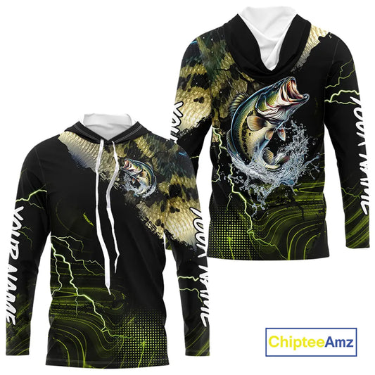 Personalized Largemouth Bass Fishing jerseys, Bass scales lightning thunder tournament fishing shirts NQS11226