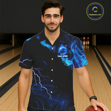 Load image into Gallery viewer, Black &amp; Blue Flame Lightning Thunder Bowling Hawaiian Shirt Custom Bowling Team Jersey, Bowlers Gift NQS11227