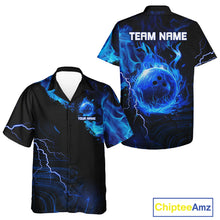 Load image into Gallery viewer, Black &amp; Blue Flame Lightning Thunder Bowling Hawaiian Shirt Custom Bowling Team Jersey, Bowlers Gift NQS11227