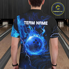 Load image into Gallery viewer, Black &amp; Blue Flame Lightning Thunder Bowling Shirts For Men Custom Bowling Team Jersey, Bowlers Gift NQS11227