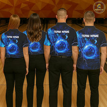 Load image into Gallery viewer, Black &amp; Blue Flame Lightning Thunder Bowling Shirt For Women Custom Bowling Team Jersey, Bowlers Gift NQS11227