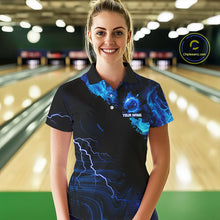 Load image into Gallery viewer, Black &amp; Blue Flame Lightning Thunder Bowling Shirt For Women Custom Bowling Team Jersey, Bowlers Gift NQS11227