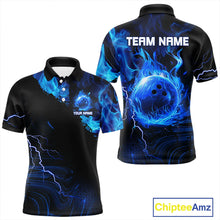 Load image into Gallery viewer, Black &amp; Blue Flame Lightning Thunder Bowling Shirts For Men Custom Bowling Team Jersey, Bowlers Gift NQS11227