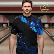 Load image into Gallery viewer, Black &amp; Blue Flame Lightning Thunder Bowling Shirts For Men Custom Bowling Team Jersey, Bowlers Gift NQS11227
