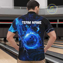 Load image into Gallery viewer, Black &amp; Blue Flame Lightning Thunder Bowling Shirts For Men Custom Bowling Team Jersey, Bowlers Gift NQS11227