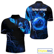 Load image into Gallery viewer, Black &amp; Blue Flame Lightning Thunder Bowling Shirts For Men Custom Bowling Team Jersey, Bowlers Gift NQS11227