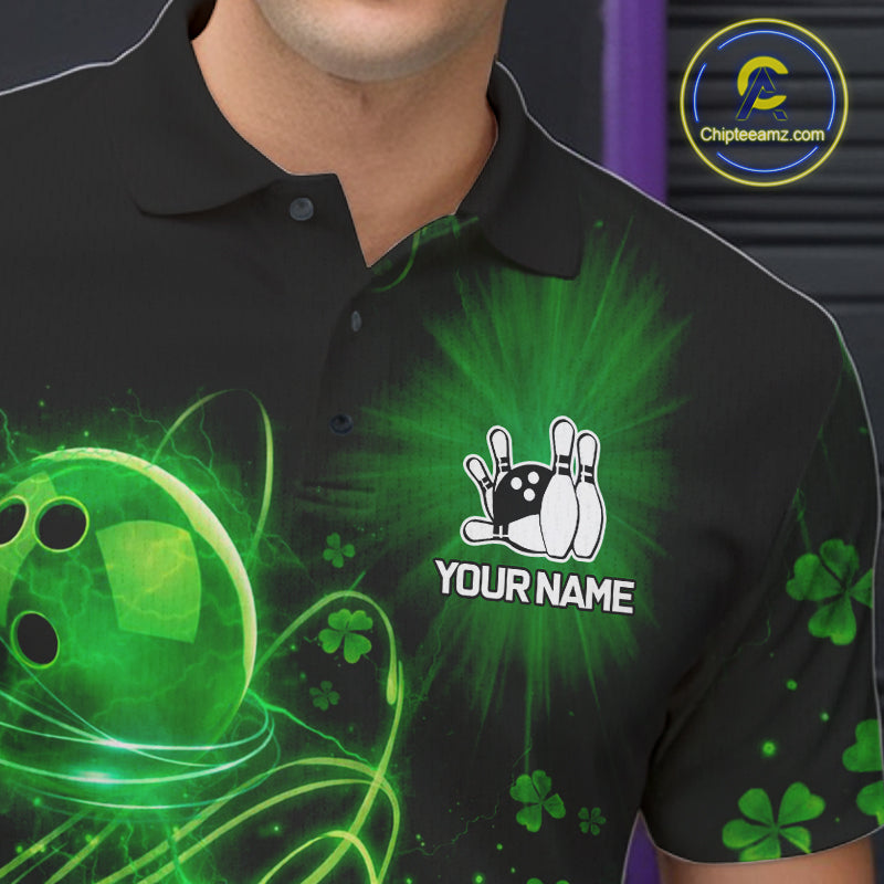 Green shamrock lightning thunder St Patrick's Day bowling shirts for men custom team bowling jerseys NQS11414