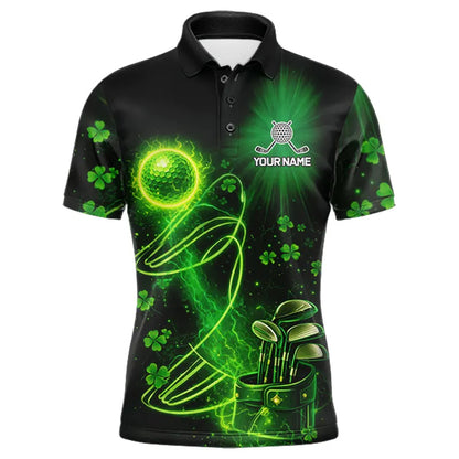 Green shamrock lightning thunder St Patrick's Day custom matching golf polo shirts for couples NQS11415
