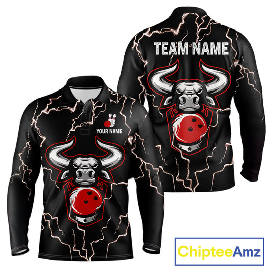 Bowling Bull Thunder Lightning Black and Red Bowling shirts for men custom Bowling Team League Jersey NQS11417