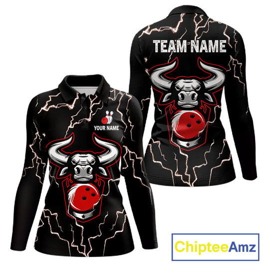 Bowling Bull Thunder Lightning Black & Red Bowling shirts for Women custom Bowling Team League Jersey NQS11417