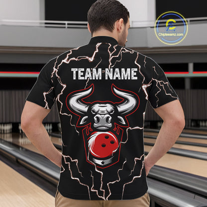 Bowling Bull Thunder Lightning Black and Red Bowling shirts for men custom Bowling Team League Jersey NQS11417
