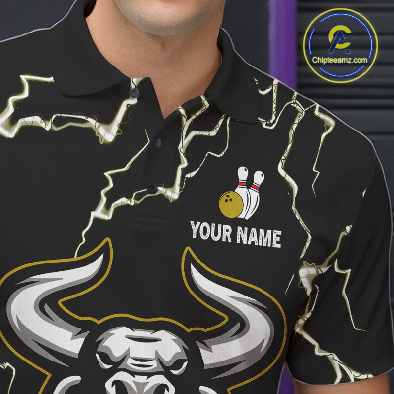 Bowling Bull Thunder Lightning Black & Yellow Bowling shirt for men custom Bowling Team League Jersey NQS11418