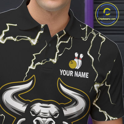 Bowling Bull Thunder Lightning Black & Yellow Bowling shirt for men custom Bowling Team League Jersey NQS11418