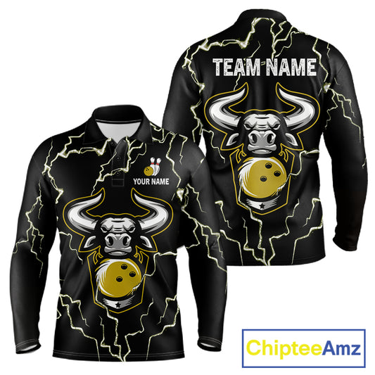 Bowling Bull Thunder Lightning Black & Yellow Bowling shirt for men custom Bowling Team League Jersey NQS11418