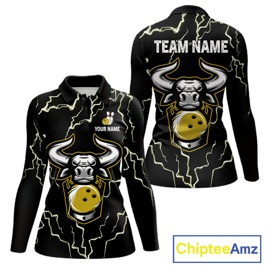 Bowling Bull Thunder Lightning Black Yellow Bowling shirt for Women custom Bowling Team League Jersey NQS11418