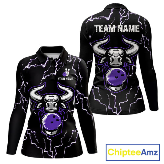 Bowling Bull Thunder Lightning Black Purple Bowling shirt for Women custom Bowling Team League Jersey NQS11419