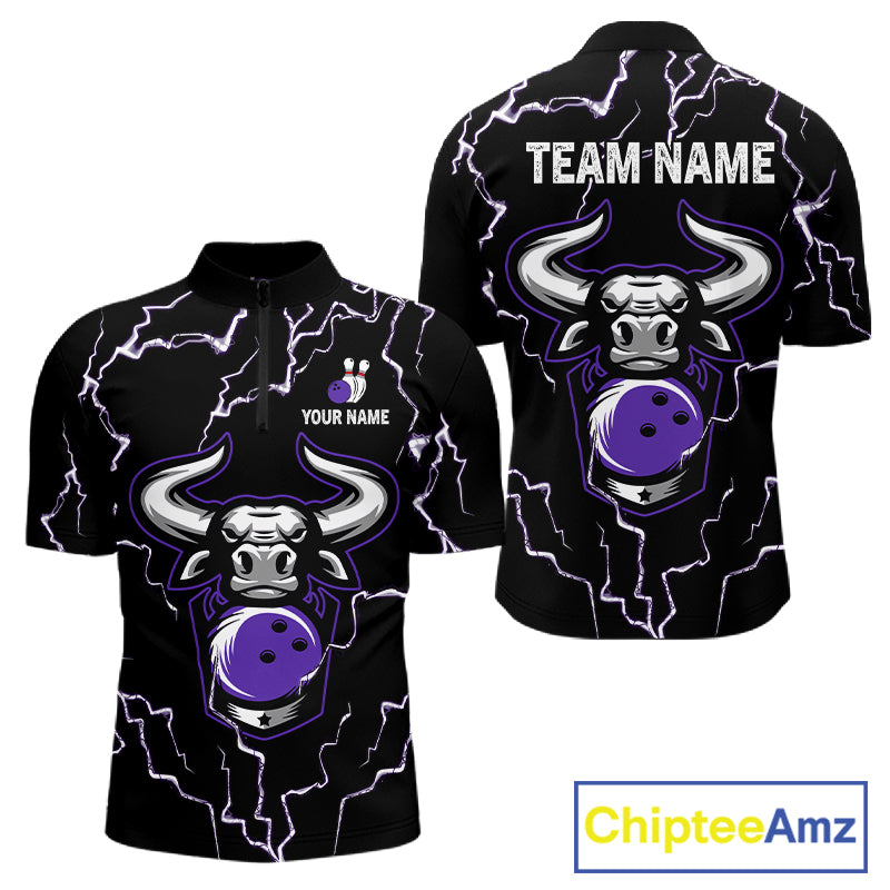 Bowling Bull Thunder Lightning Black & Purple Bowling shirt for men custom Bowling Team League Jersey NQS11419