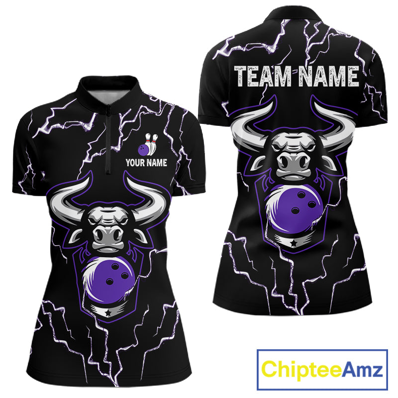 Bowling Bull Thunder Lightning Black Purple Bowling shirt for Women custom Bowling Team League Jersey NQS11419