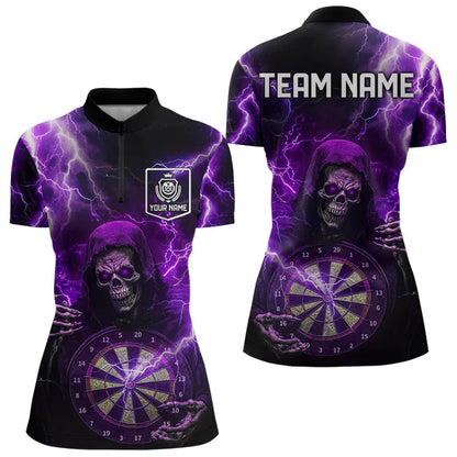 Skull Purple lightning thunder Darts Shirts For Women Custom Dart Team Jerseys NQS9494