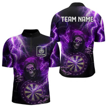 Load image into Gallery viewer, Skull Purple lightning thunder Darts Polo, 1/4 Zip Shirt For Men Custom Dart Team Jerseys NQS9494
