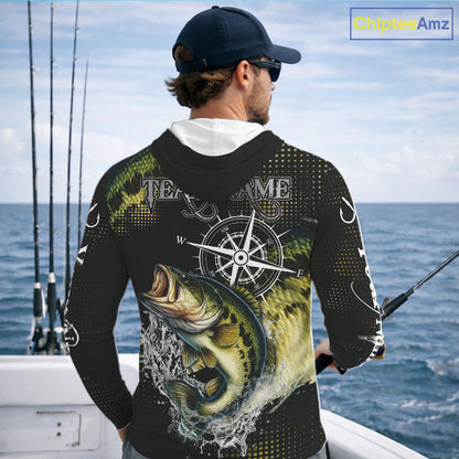 Personalized Black and Green Bass fishing scales compass Performance long sleeve Fishing Team Shirts NQS11725
