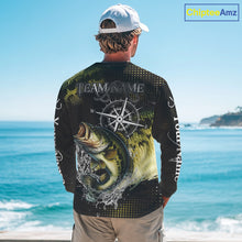 Load image into Gallery viewer, Personalized Black and Green Bass fishing scales compass Performance long sleeve Fishing Team Shirts NQS11725