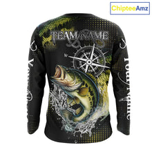 Load image into Gallery viewer, Personalized Black and Green Bass fishing scales compass Performance long sleeve Fishing Team Shirts NQS11725